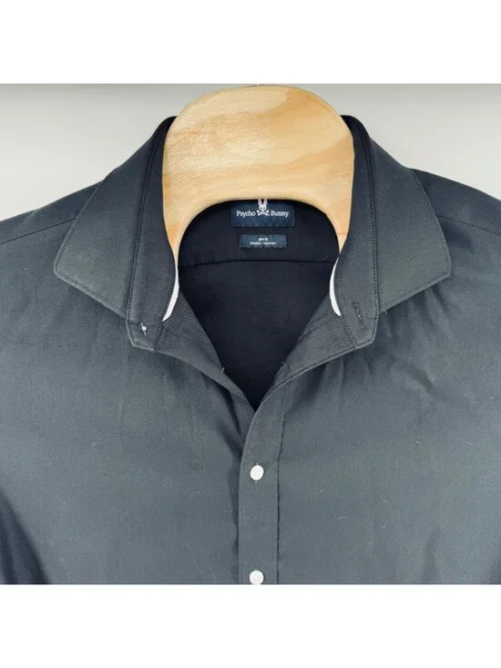 Men's Psycho Bunny Shirt Slim Fit Non Iron Black Preppy Business 17.5-34/35 XL - Picture 3 of 7
